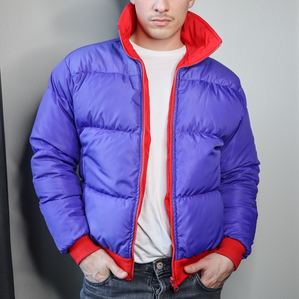 Vtg Reversible Puffer Jacket | Columbia red purple retro apres ski 90s 80s